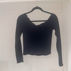 Black Ribbed Off The Shoulder Long Sleeve Top